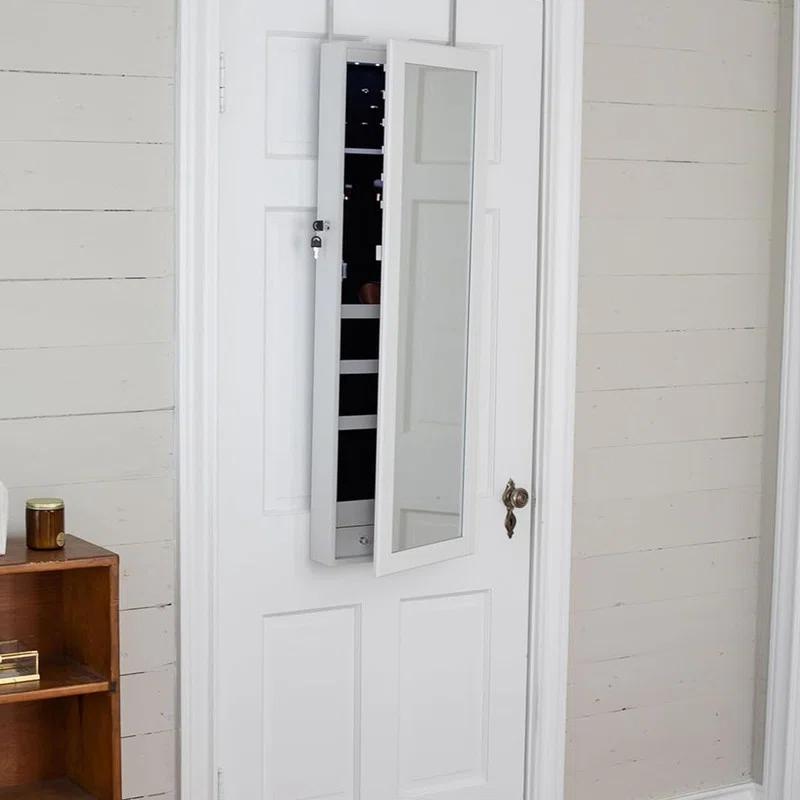 NIERBO Rustic Rectangular Wall-Mounted Jewelry Armoire With Built-In Lighted Mirror - Ultimate Jewelry Organizer For Women's Face Makeup - Perfect For Anniversary Gifts