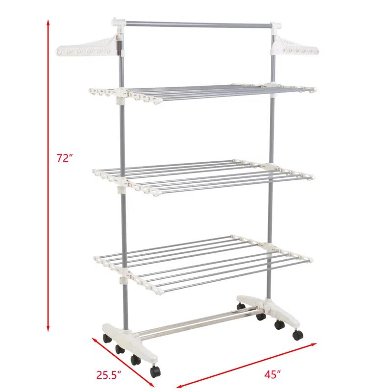 Everyday Home Heavy-Duty 3-Tier Laundry Rack - Stainless-Steel Indoor Clothing Organization and Storage Shelf for Hanging, Folding, or Drying by Everyday Home