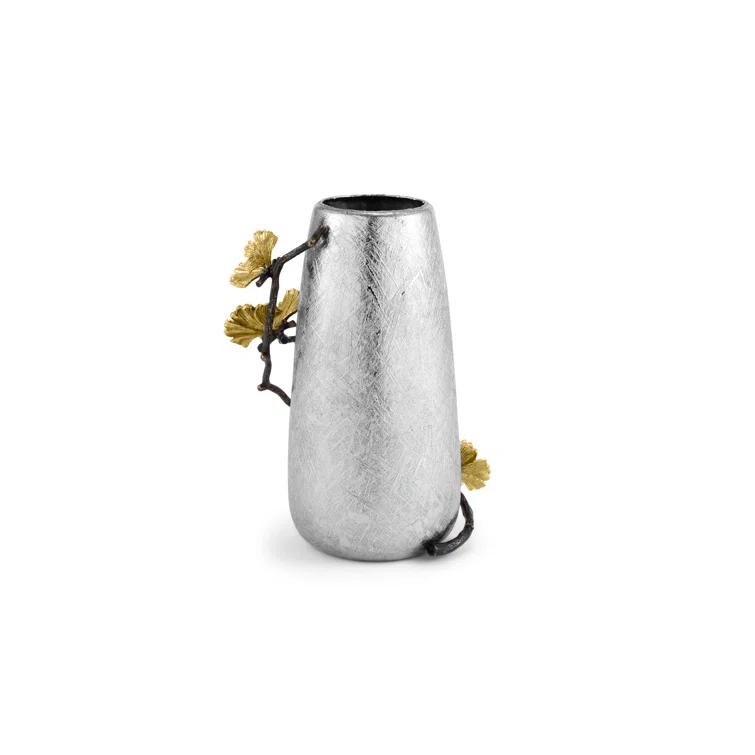 Silver and Gold Metallic Brass Bud Vase