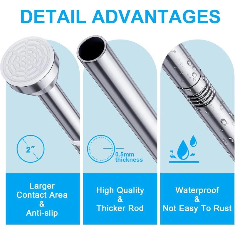 OUMIKEJI Shower Curtain Rod, 27-76 Inch Adjustable Tension Spring, Shower Curtain Rod Tension, Premium Stainless Steel, Anti-Slip, No Drilling, No Rust, For Bathroom, Silver
