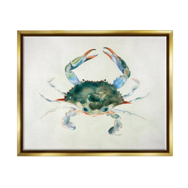Stupell Industries " Blue Sea Crab Over Beige Soft Watercolors " by Melissa Hyatt LLC Painting Print