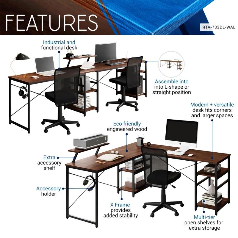 Inbox Zero Techni Mobili L-Shape Industrial Desk With Storage Shelves | Wayfair
