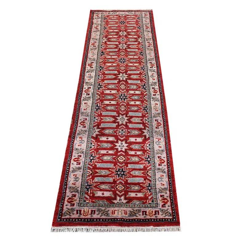Bungalow Rose Elle-Jade Hand Knotted Premium Quality Oriental Red Cream Silk And Wool Rug