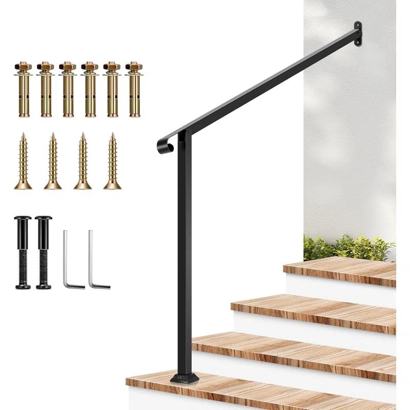 VIVOSUN 2 Step Wrought Mattle Iron Stair Handrail with Single Curved End