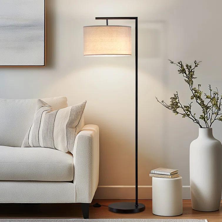 Montage Modern 60 in. Mid-Century Modern LED Floor Lamp with Fabric Drum Shade