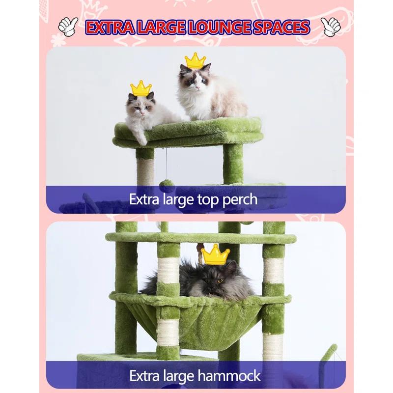 63" Cat Tree For Large Breeds - Spacious Platforms, Hammock, Sisal Scratching Posts & Cat Condo, Indoor Use