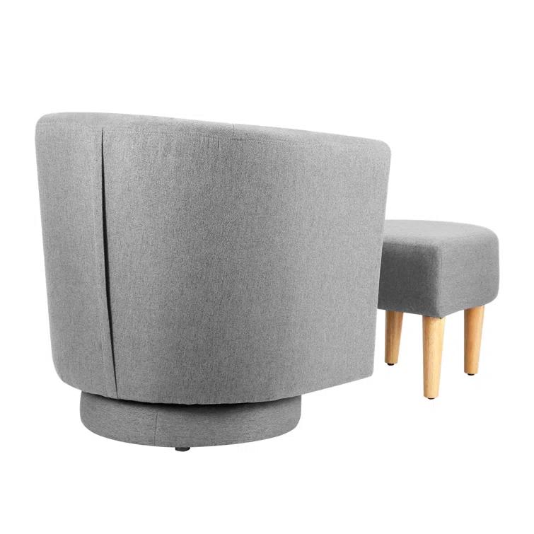 Latitude Run® Sharolynn Upholstered Linen 26.4" Wide Swivel Barrel Chair with Ottoman