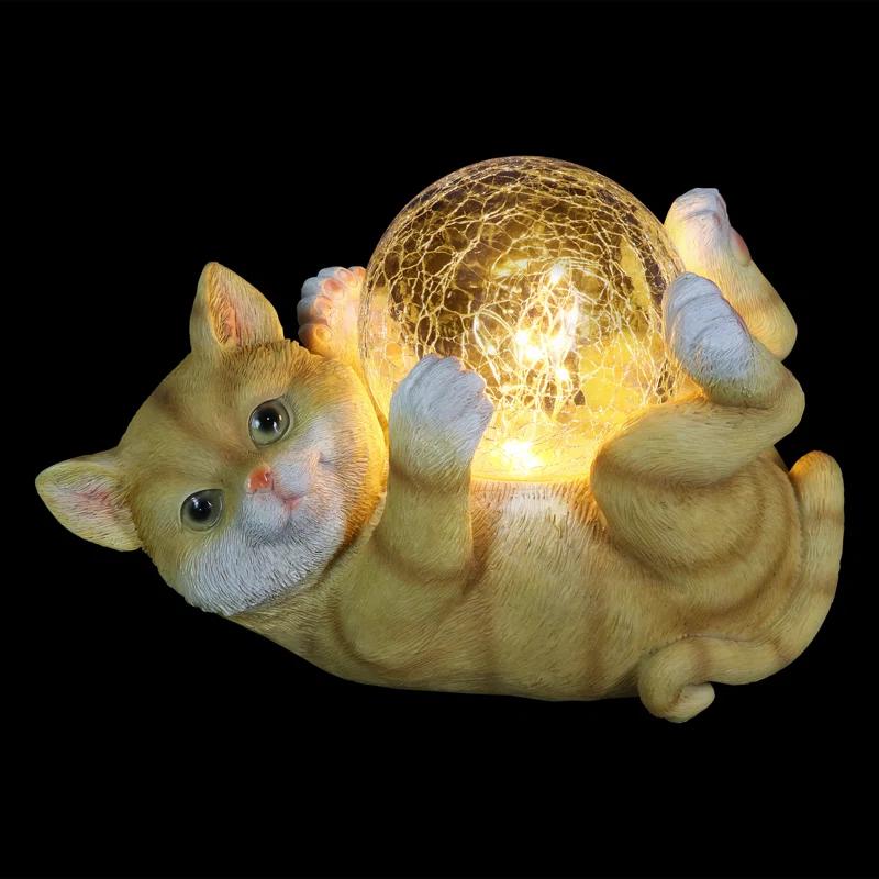 Exhart Exhart Solar Cat Playing with LED Crackle Ball Garden Statuary, 10.5 by 7.5 Inches