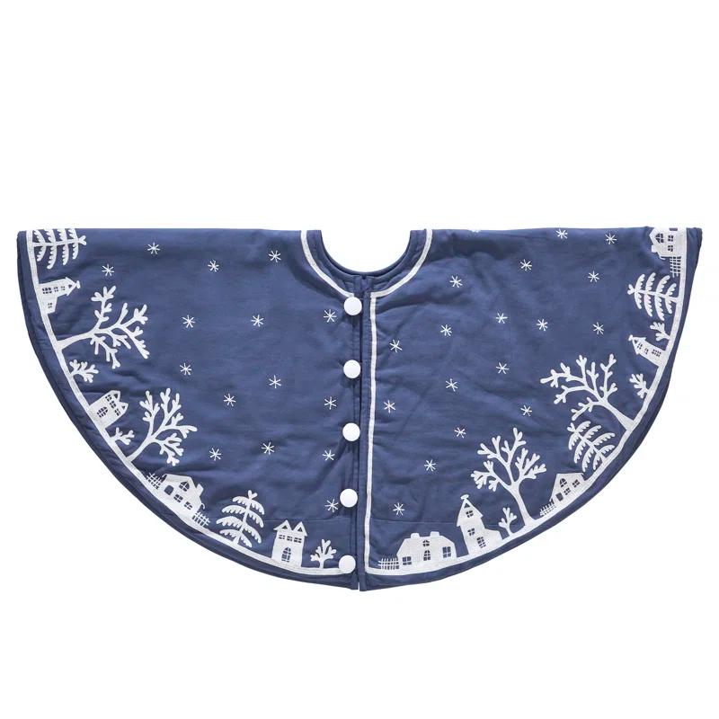 Arcadia Home Handmade Christmas Tree Skirt in Cotton - Village Scene on Navy Blue - 60"