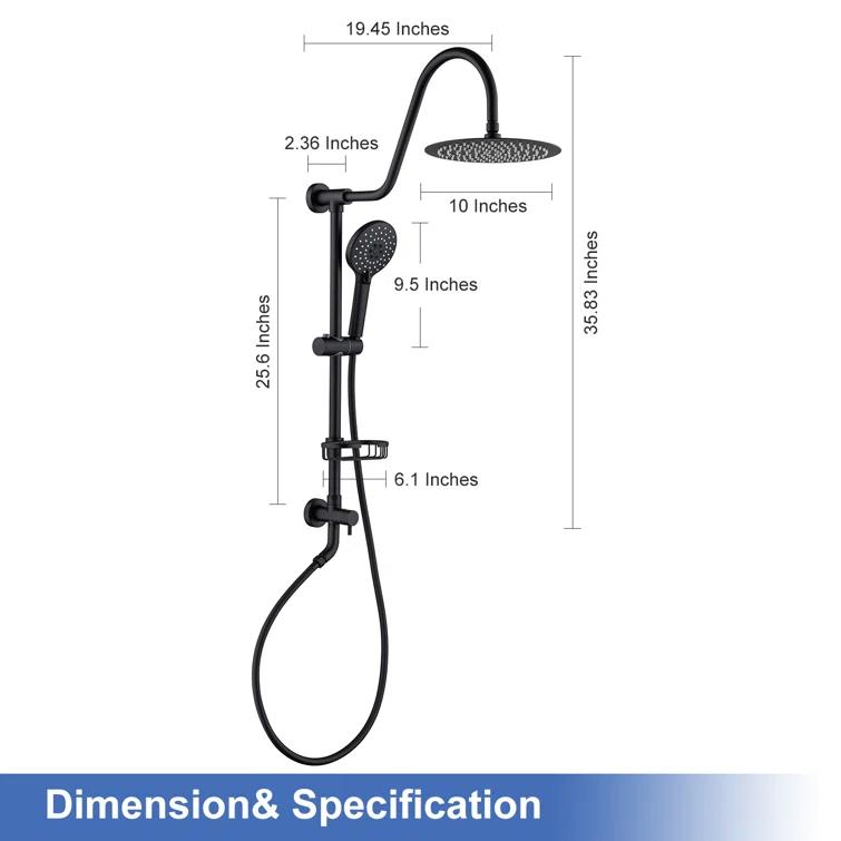 Rainlex Rainlex Rain Shower System Multi-function Hand Shower with  Slide Bar RX2001H