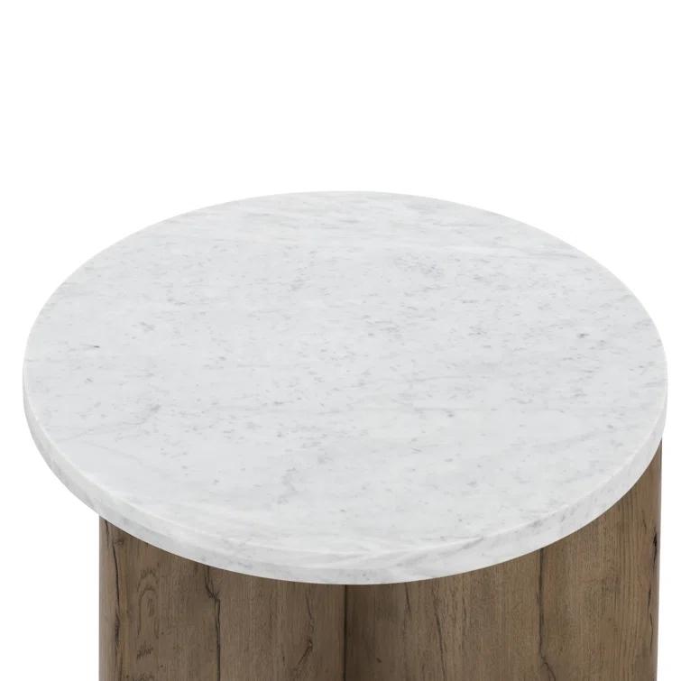 Voss Round Side Table - Natural and White Marble