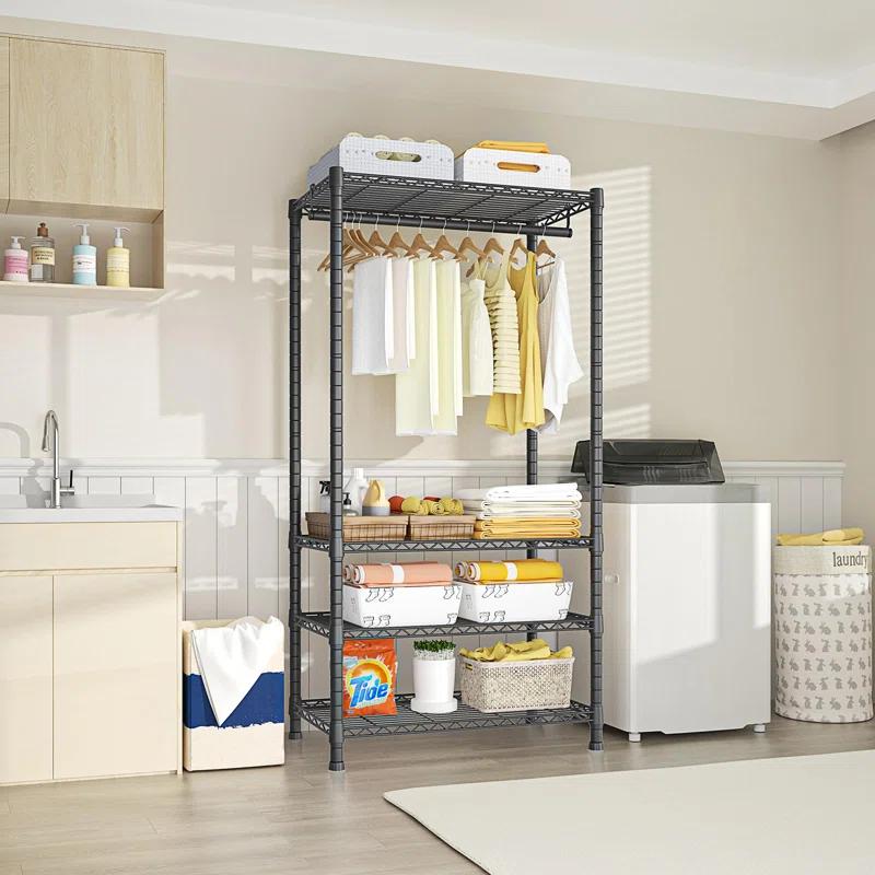 OLVOK Freestanding 4 Tiers Garment Rack For Hanging Clothes With Shelves And Clothes Racks