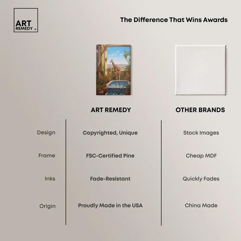 Art Remedy Giraffe Hot Tub Canvas Tropical Bathroom Wall Art by Art Remedy