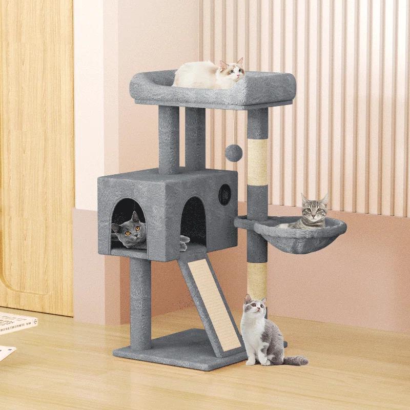 36" Small Cat Tower With Hammock, Sisal Scratching Posts, And Ramp, Perfect For Indoor Cats