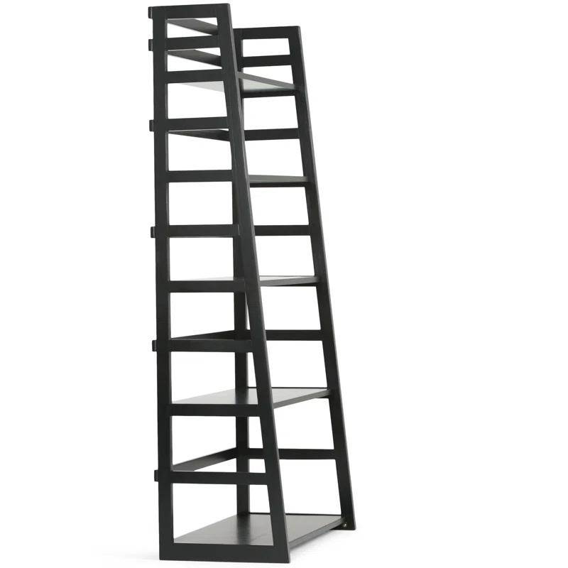 Simpli Home Acadian 30"W Solid Wood 5 Shelf Ladder Bookcase with Open Shelves