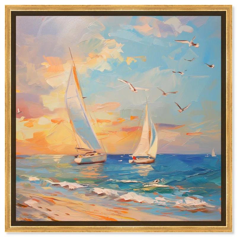 Art Remedy Art Remedy Sailboats In The Sunset Framed Sailing 1 Piece Canvas Wall Art 56057