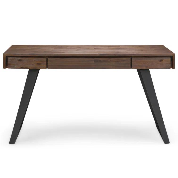 Simpli Home Lowry Solid Acacia Wood Desk, Industrial Style with Keyboard Tray and 2 Drawers