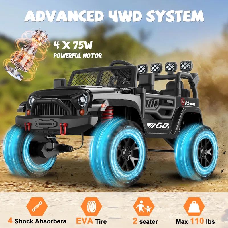 DEARAUTO DearAuto 24v Kids Ride On Car With Eva Tires, 4x75w Motors, Four Wheel Suspension, 3 Adjustable Speed, Mp3, Bluetooth,powered Ride On Truck For Kids