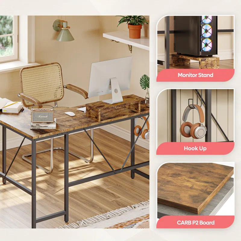 Bestier L-Shaped Metal Base Computer Desk
