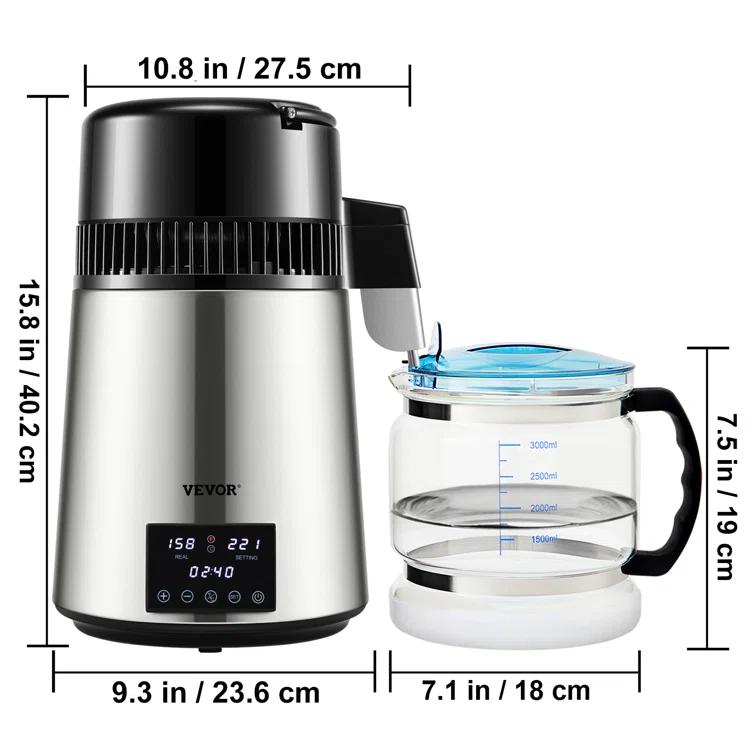 VEVOR VEVOR 1.1 Gallon Countertop Water Distiller, 0.4 Gal/H, 1750W Stainless Steel Distiller