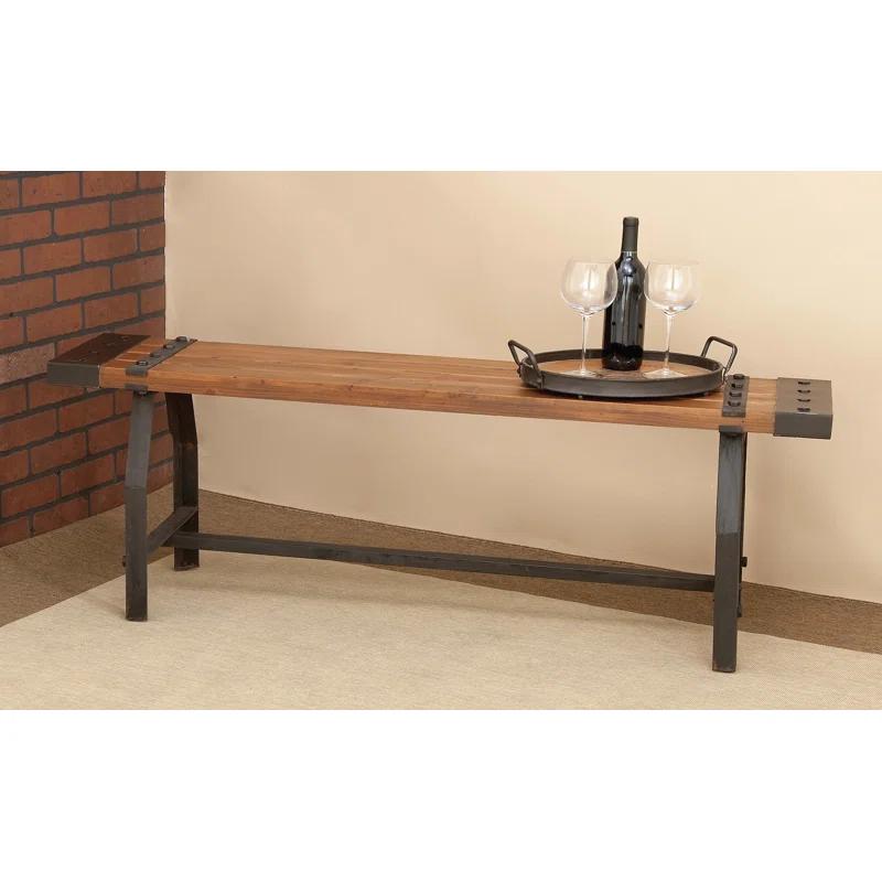Williston Forge Rickey Wood Brown Bench with Black Metal Base and Studs