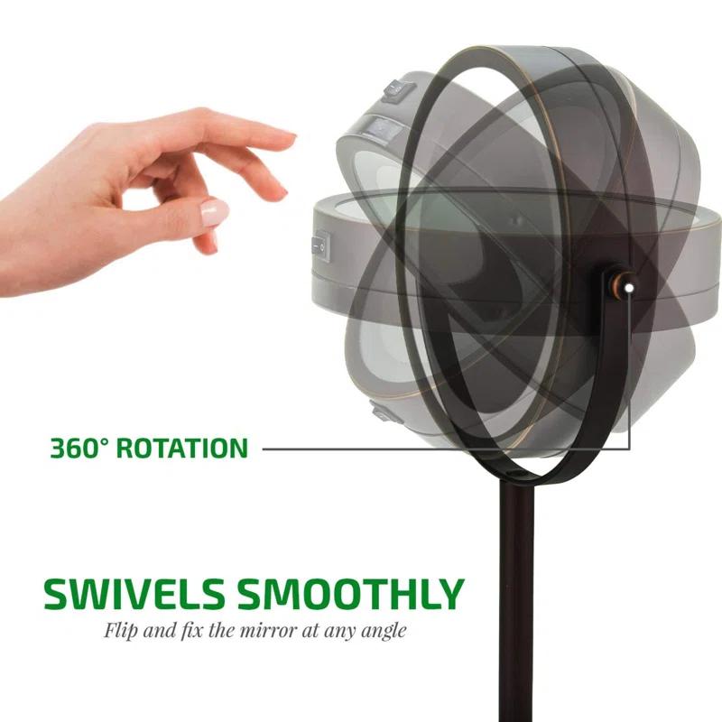 Ovente OVENTE 6" Lighted Makeup Mirror with 1X/7X Magnification, Cordless Tabletop Mount Vanity Round Mirror with 360° Swivel Design and Double Sided Cool Tone LED Ring Light, Antique Bronze MLT60ABZ1X7X