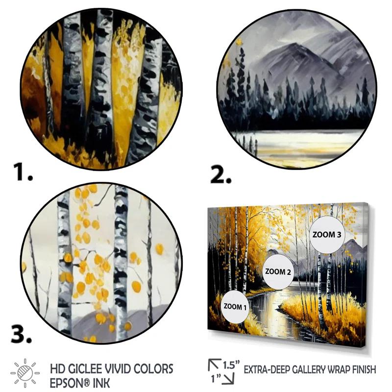 " Gray And Yellow Birch Trees By The Lake II "