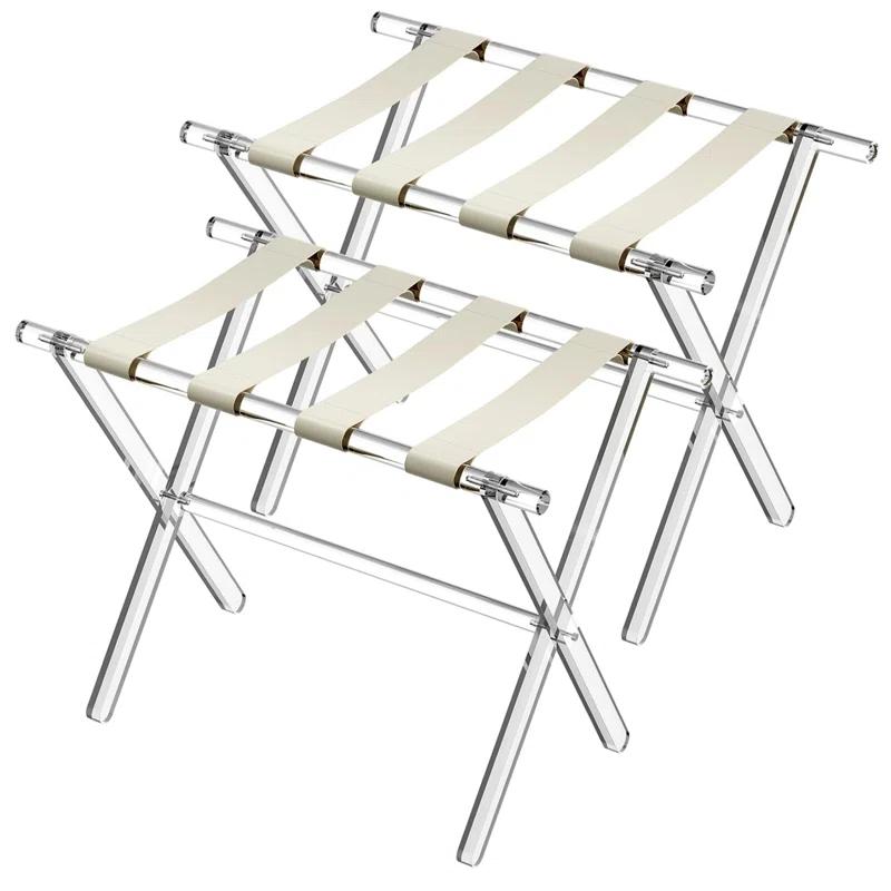 IFBECT Acrylic Luggage Rack with Beige Leather Straps