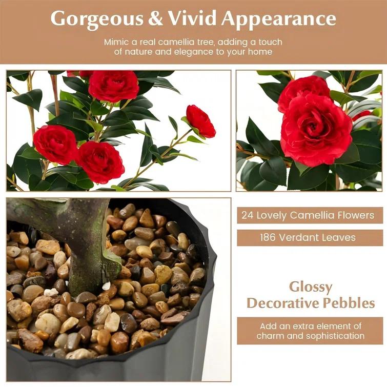 Primrue 38 In. Faux Camellia Tree In Pot Decorative Plant Indoor/Outdoor
