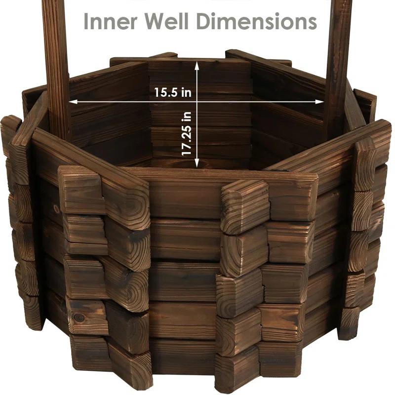 SunnyDaze Decor Wishing Well 24.5" x 22" x 45" Octagon Brown Wooden Outdoor Planter with Bucket