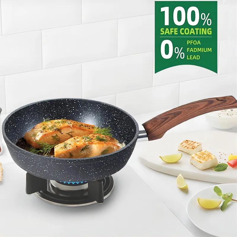 BN-LINKKL Kitchen Academy Induction Cookware Sets - 12 Piece Cooking Pan Set, Granite Black Nonstick Pots And Pans Set