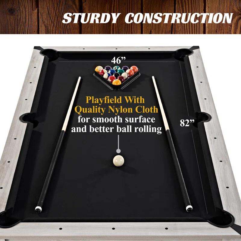 Barrington Billiards Monteray 7’ Pool Table, 3-in-1 with Dining Top & Rolling Storage Caddy