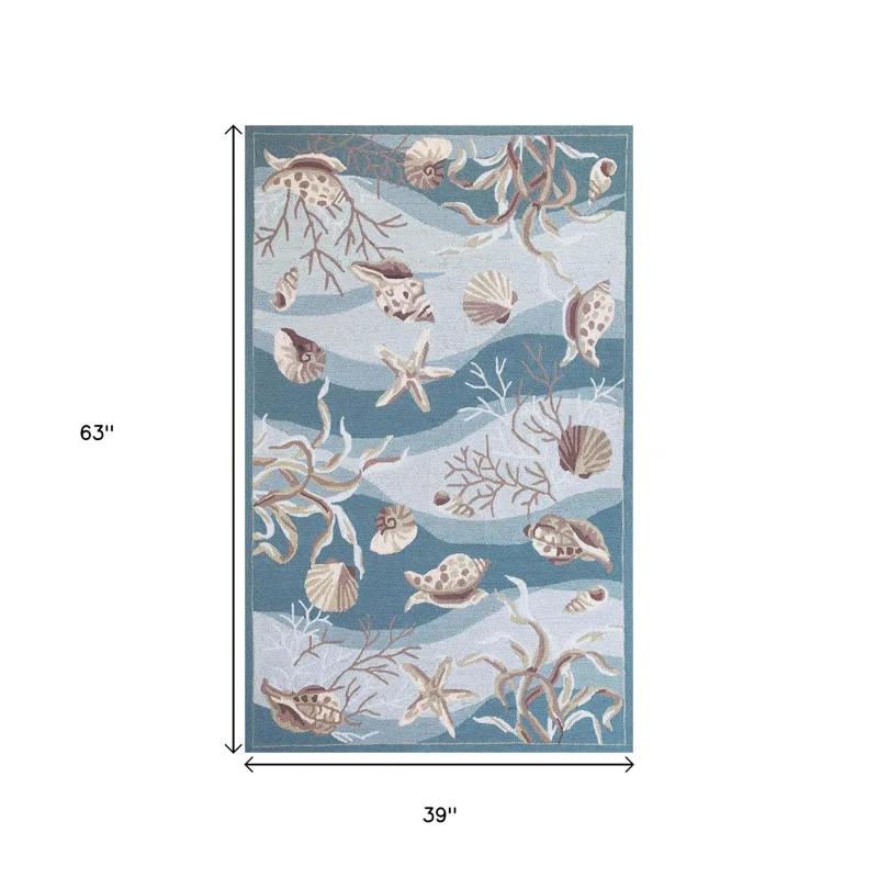 HomeRoots 3' X 5' Seafoam Corals And Shells Area Rug