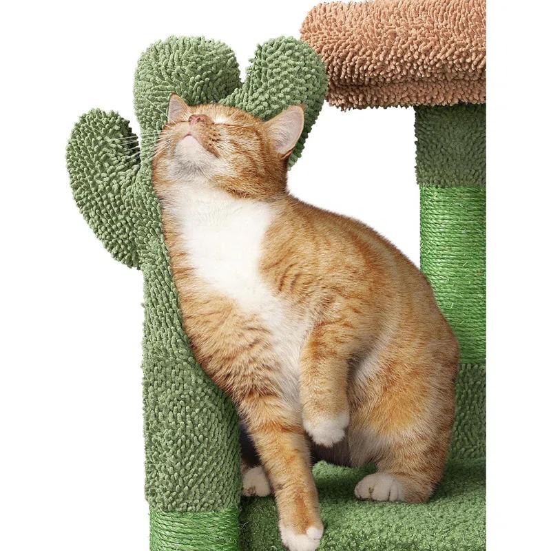 Cactus Cat Tree, 42in Cat Tower for Indoor Cats, Multi Level Cat Condo Scratching Post, Cat Activity Center