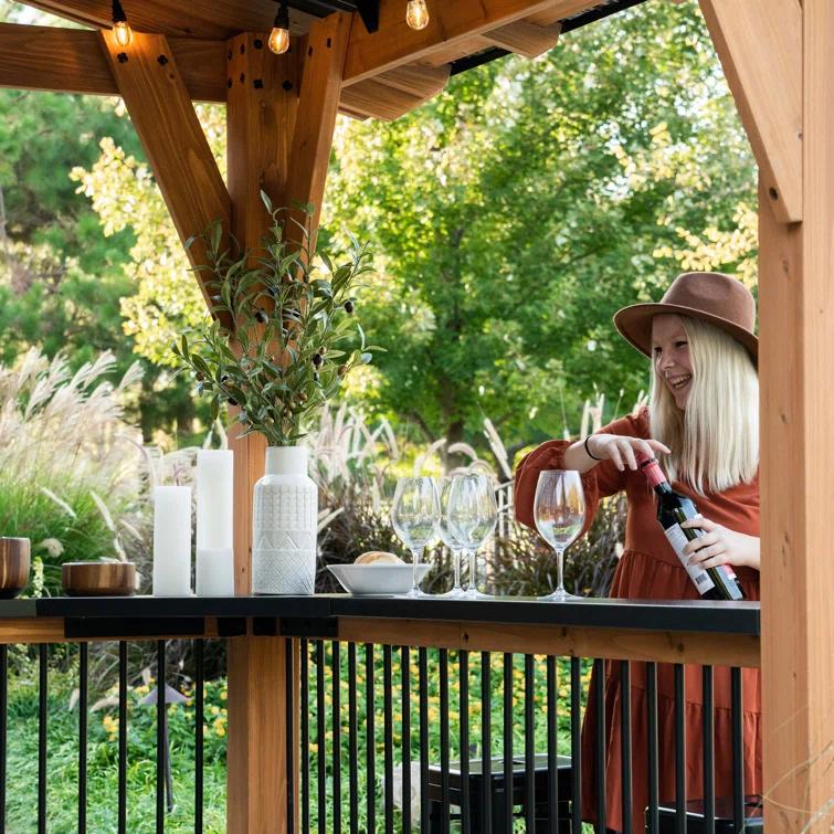 Backyard Discovery Backyard Discovery Granada 10' x 9' Cedar Wood Outdoor BBQ Grill Gazebo with Hardtop Galvanized Steel Roof and Bar Tops
