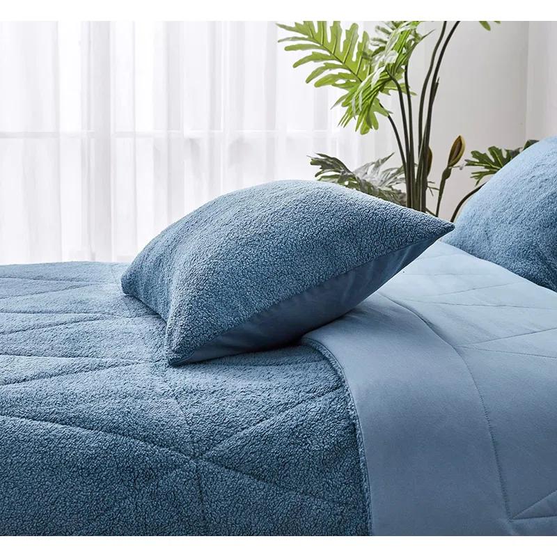 Chezmoi Collection Zane Sherpa Reversible Microfiber Comforter Set & Reviews | Wayfair