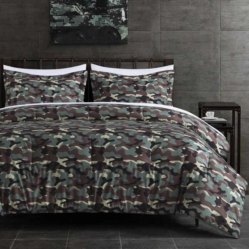 OLO Camouflage Printed Microfiber Reversible 3 Piece Comforter Set