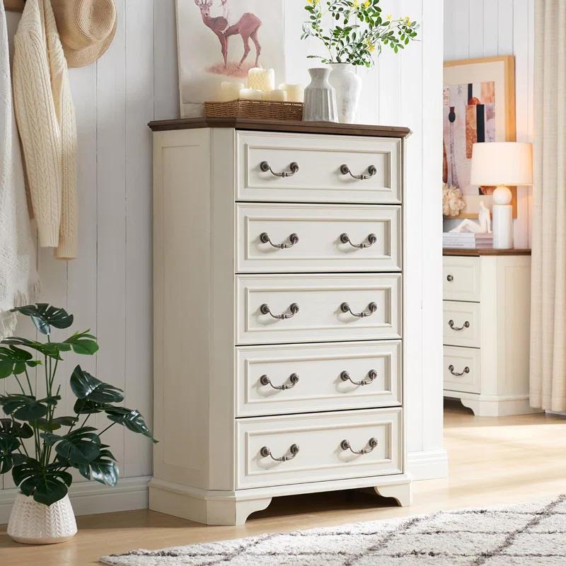 Laurel Foundry Modern Farmhouse® Theron Farmhouse 5 Drawer Bedroom Dresser, Wood Tall Chest of Drawers, Closet Storage for Bedroom