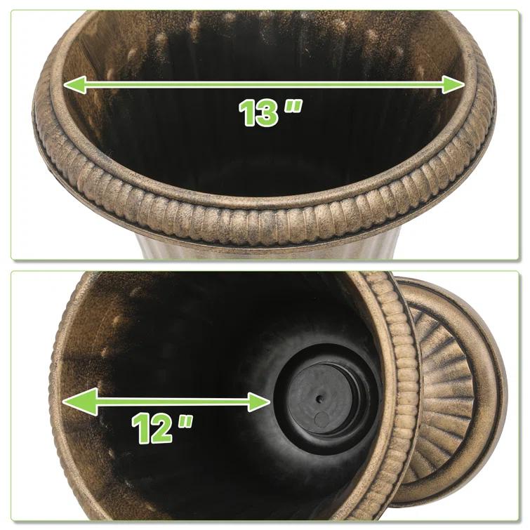 Charlton Home® Ciresila Classic Moroccan Bronze Urn Planter Decorative Outdoor Flower Pot with Stand for Garden Front Column and Wedding Decor