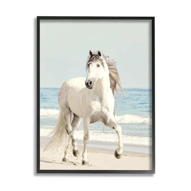 Stupell Industries " Galloping White Stallion Wild Horse Sun Bleached Coast "