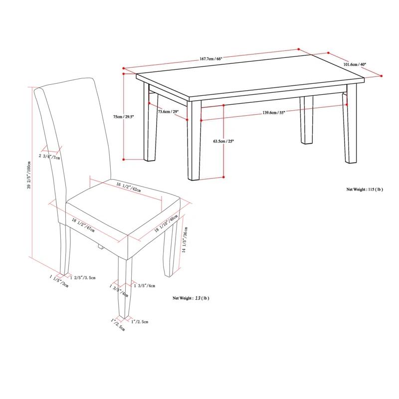Simpli Home Acadian 7-Piece Dining Set with Solid Hardwood Table and 6 High-Back Upholstered Chairs