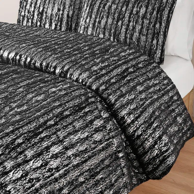 510 Design Metallic Print Faux Fur Comforter Set