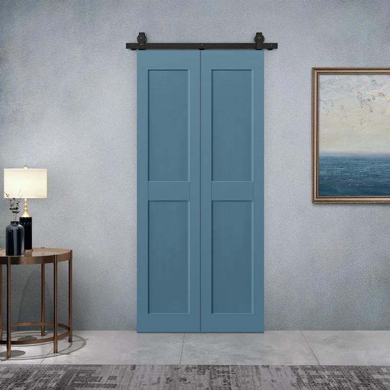 Calhome 2 PANEL Shaker Composite Bi-Fold Door with Sliding Barn Door Hardware KitColor