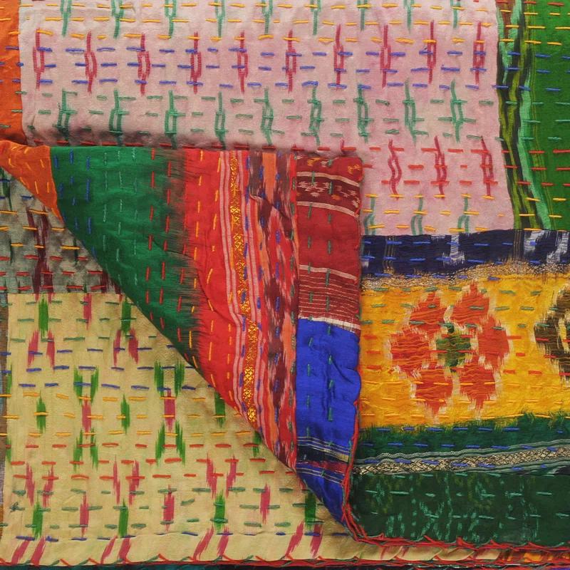Rajani Home Handmade Kantha Silk Blend Throw Blanket