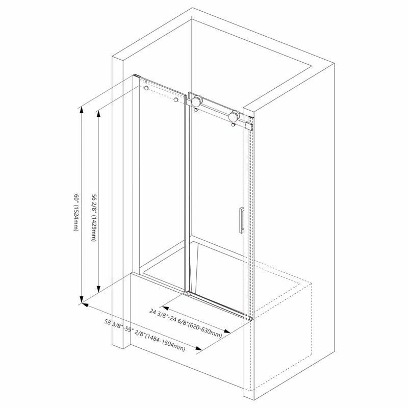 Sunrosa 60" W x 60" H Single Sliding Frameless Tub Door with 5/16"(8mm) Clear Tempered Glass SL7232-G