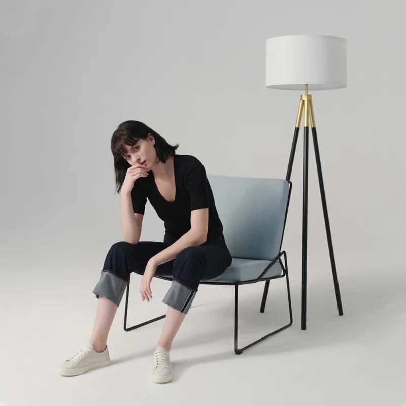Brightech Levi 61 in. Mid Century Modern Tripod Floor Lamp with Fabric Drum Shade and Gold Finish - LED Bulb Included