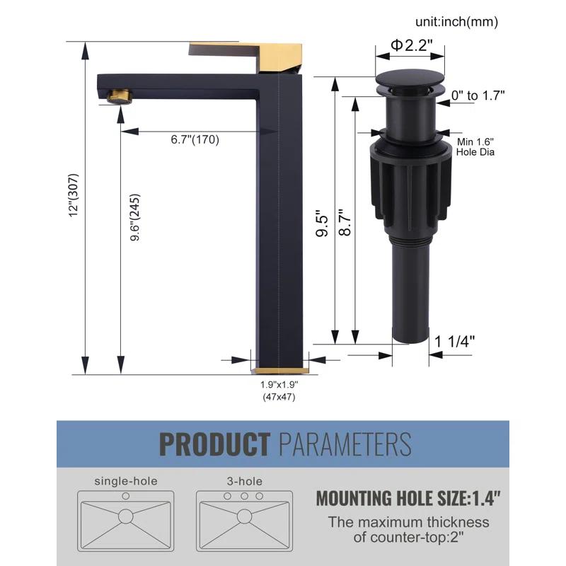 High Arc Single Handle Single Hole Bathroom Faucet With Drain Kit