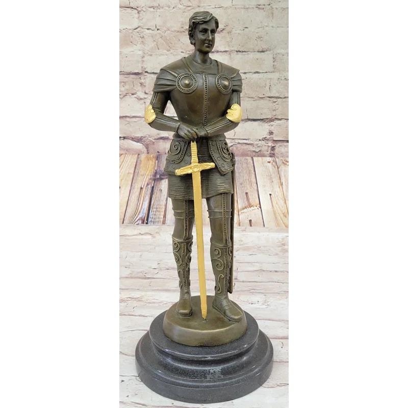 Fleur De Lis Living Saint Joan of Arc in Plate Armor Bronze Statue Sculpture Figure Art Decor