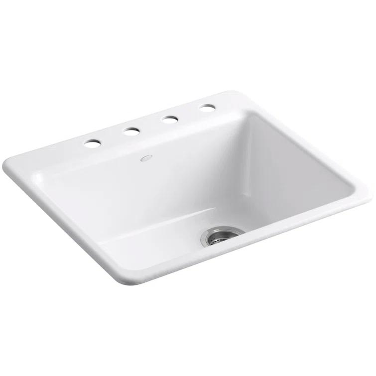 Kohler Riverby 25" L x 22" W x 9-5/8" Bar Kitchen Sink with Basin Rack K-5872-4A1-0