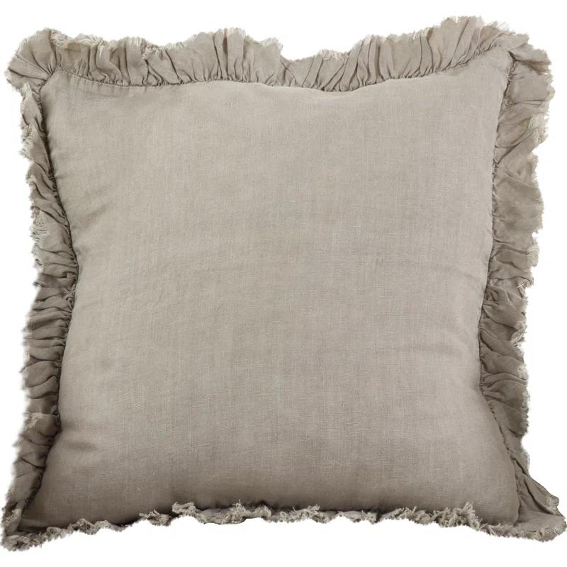Saro Leona Collection Ruffled Linen Reversible Throw Pillow